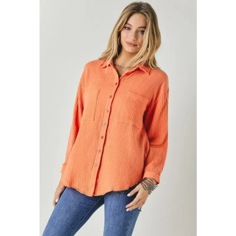 SOLID BUTTON DOWN LONG SLEEVE SHIRT