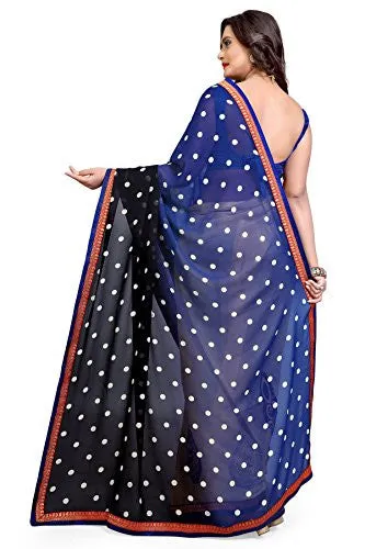 SOURBH Women's Faux Georgette Saree (191A_Beige_Blue)