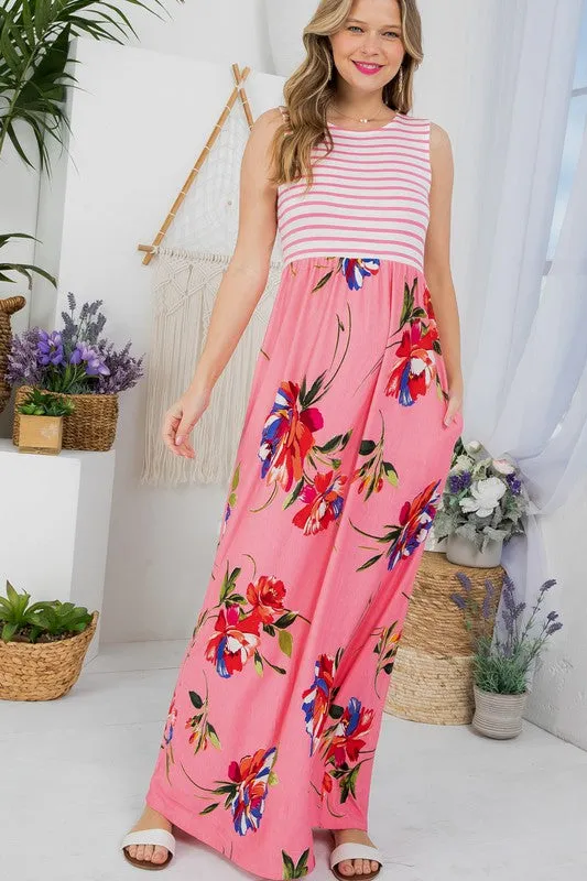 Stripe Floral Tank Maxi Dress