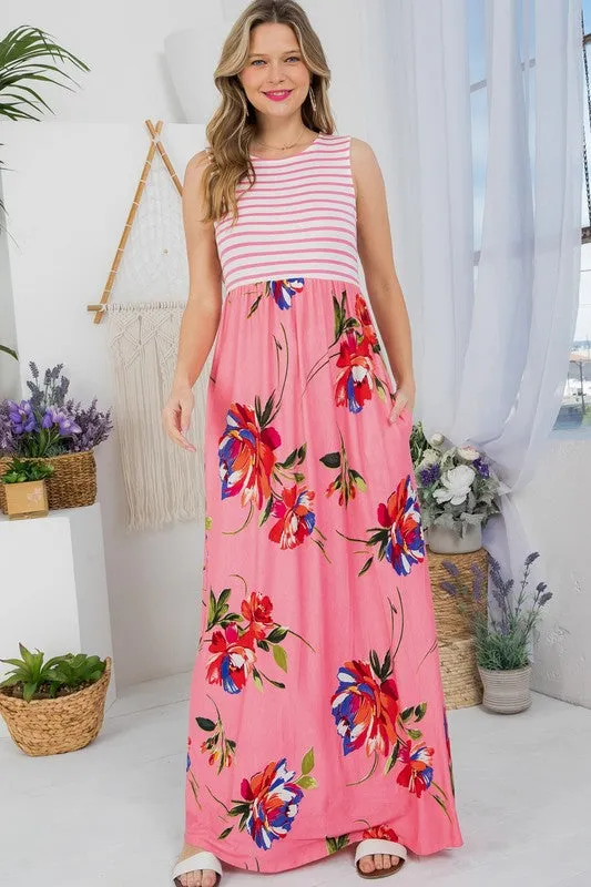 Stripe Floral Tank Maxi Dress