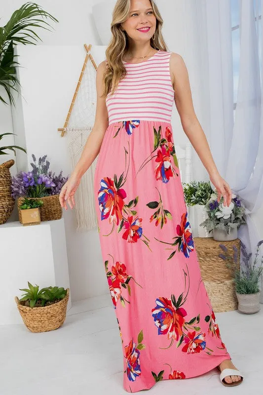 Stripe Floral Tank Maxi Dress