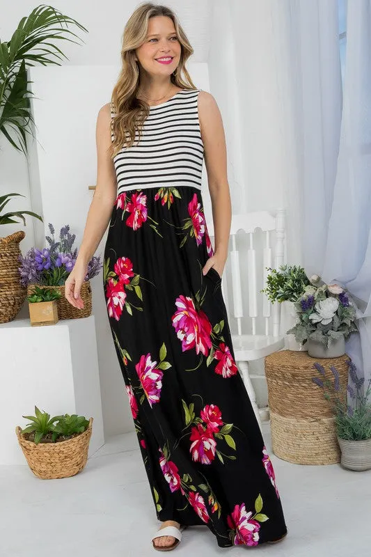 Stripe Floral Tank Maxi Dress