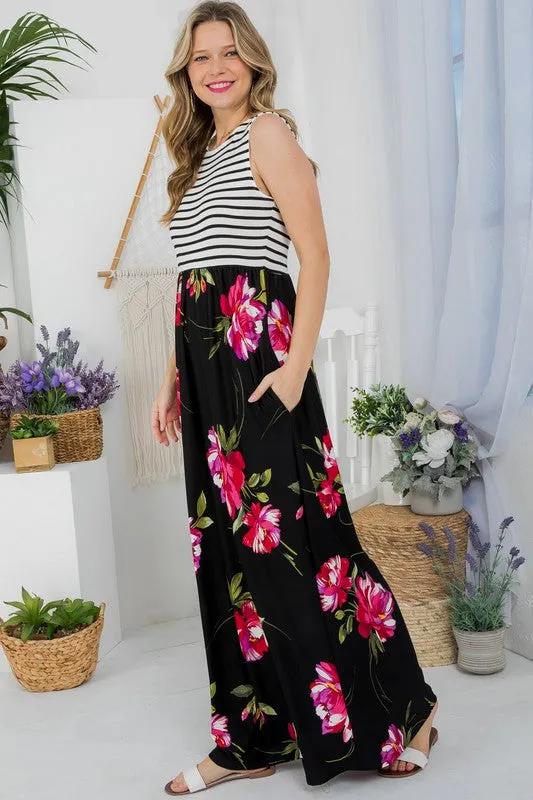 Stripe Floral Tank Maxi Dress