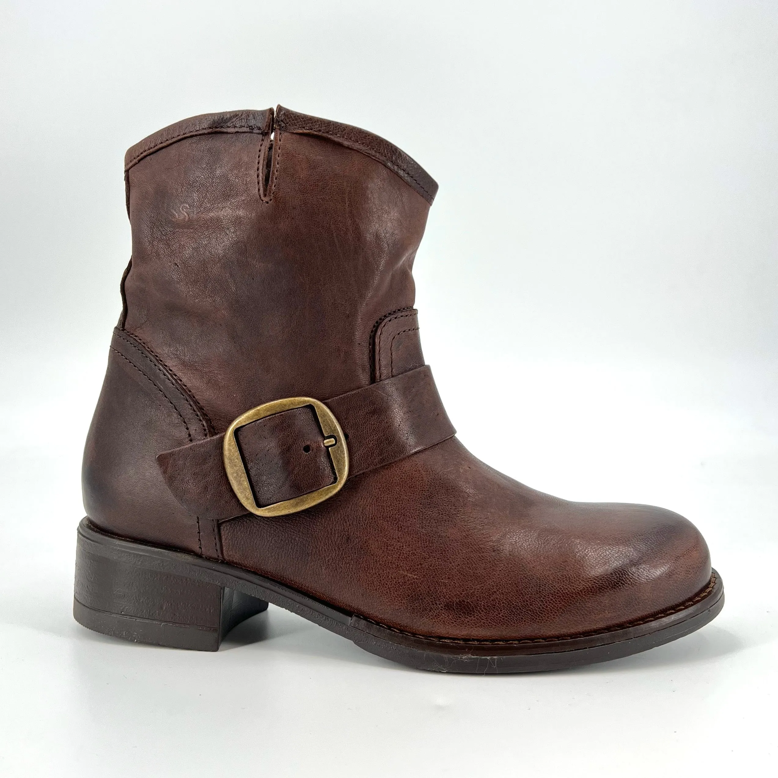 The Moto Bootie in Marron Brown