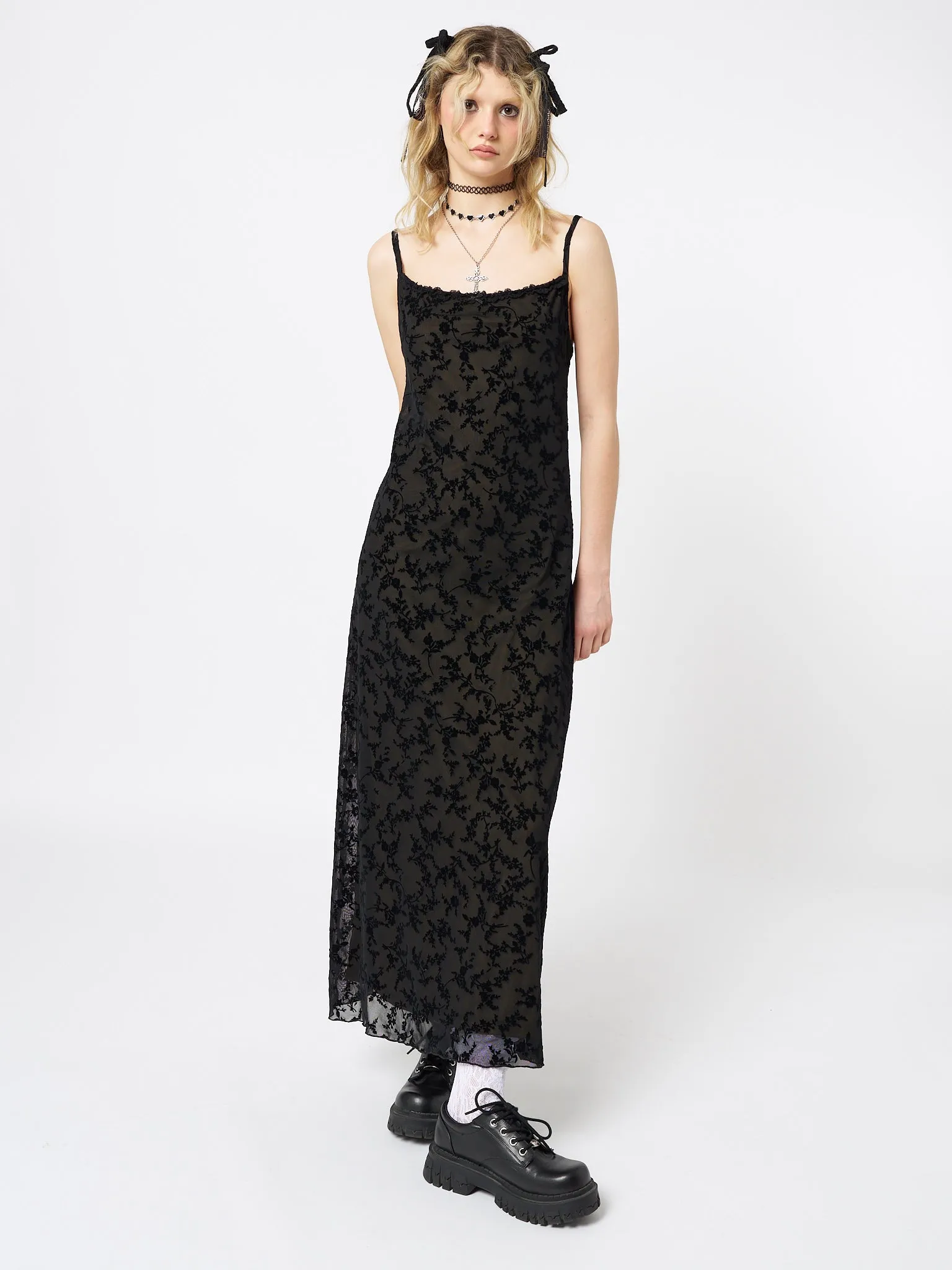 Titania Black Mesh Maxi Dress