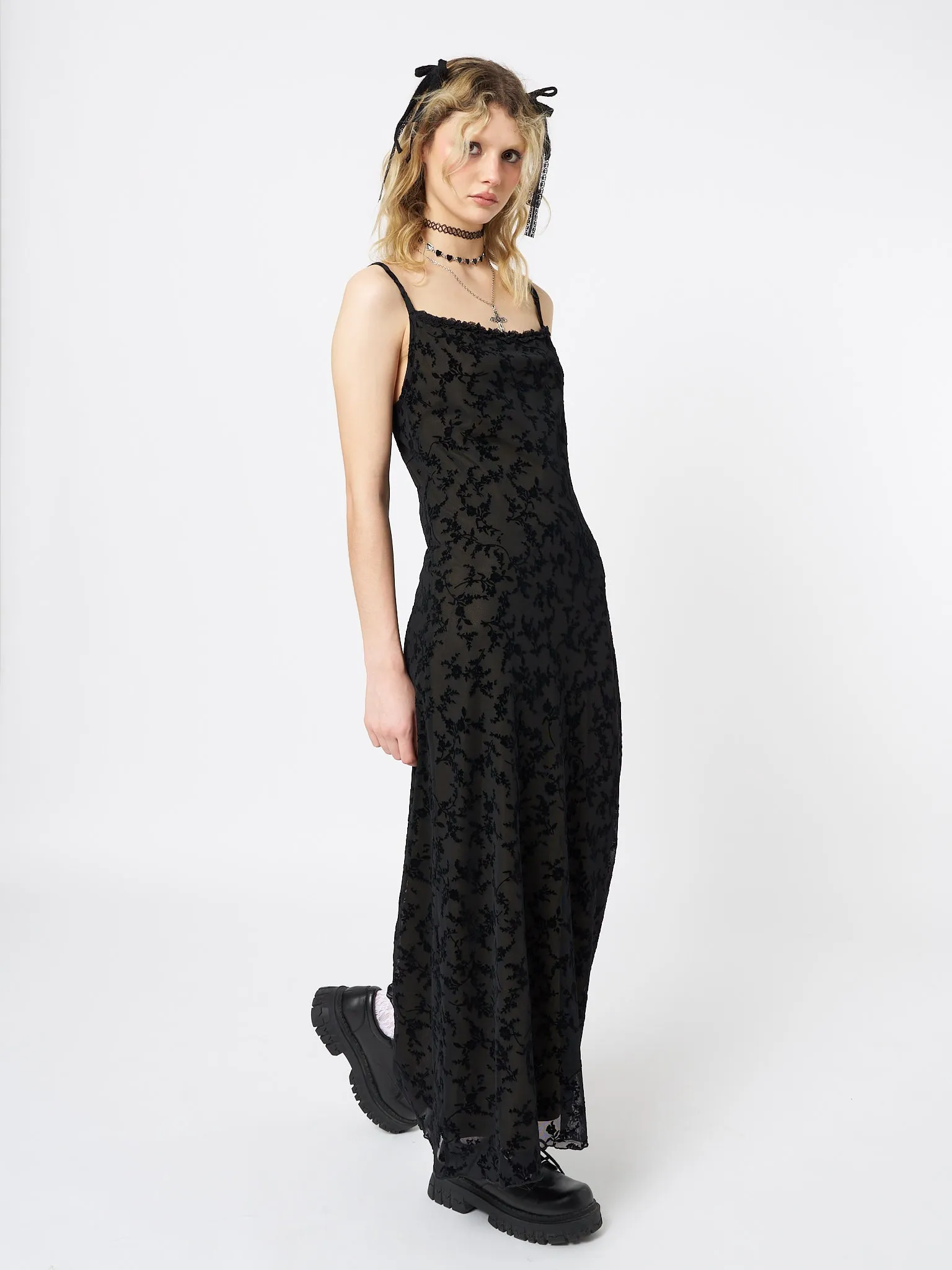 Titania Black Mesh Maxi Dress