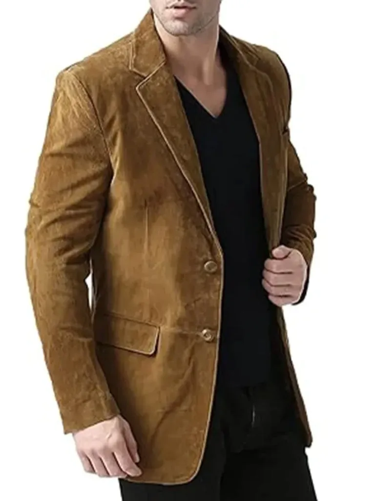 Two Button Dark Brown Suede Leather Blazer