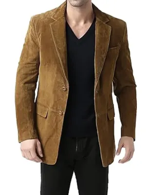 Two Button Dark Brown Suede Leather Blazer