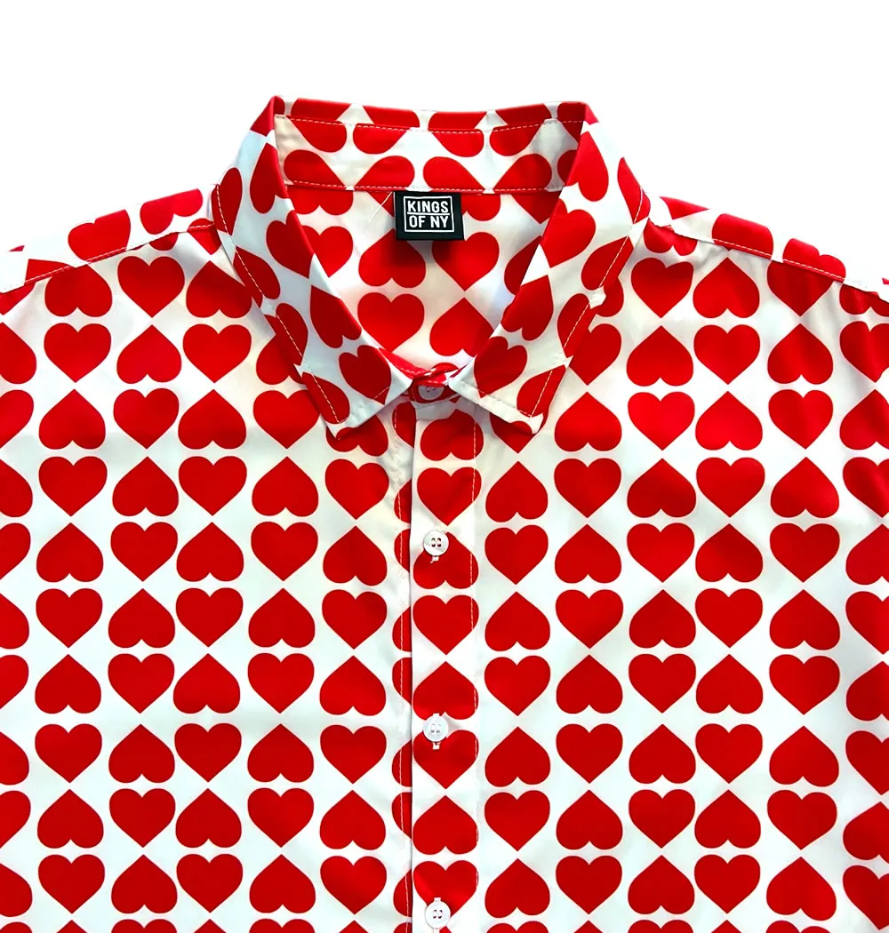 Valentines Day Heart Print Men’s Short Sleeve Button Down Shirt