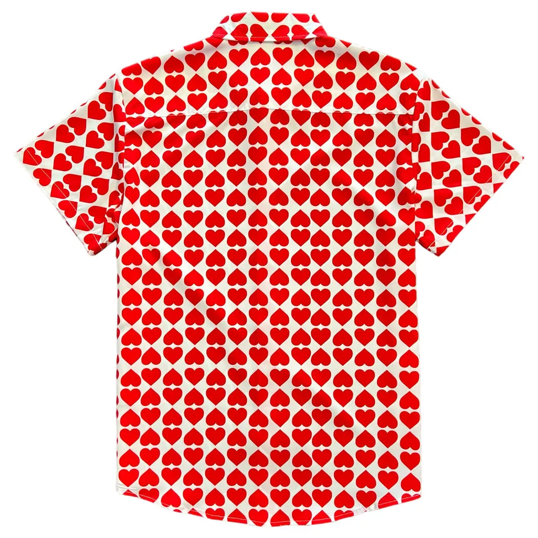 Valentines Day Heart Print Men’s Short Sleeve Button Down Shirt