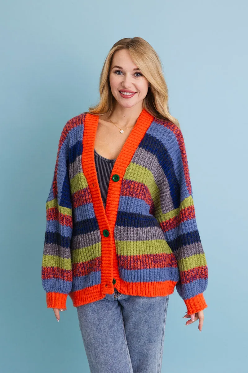 Vibrant Retro Color Burst Oversized Cardigan 🌈