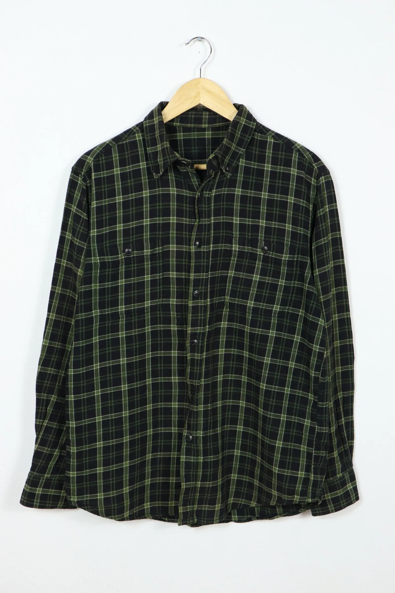 Vintage Black Plaid Button-Down Shirt