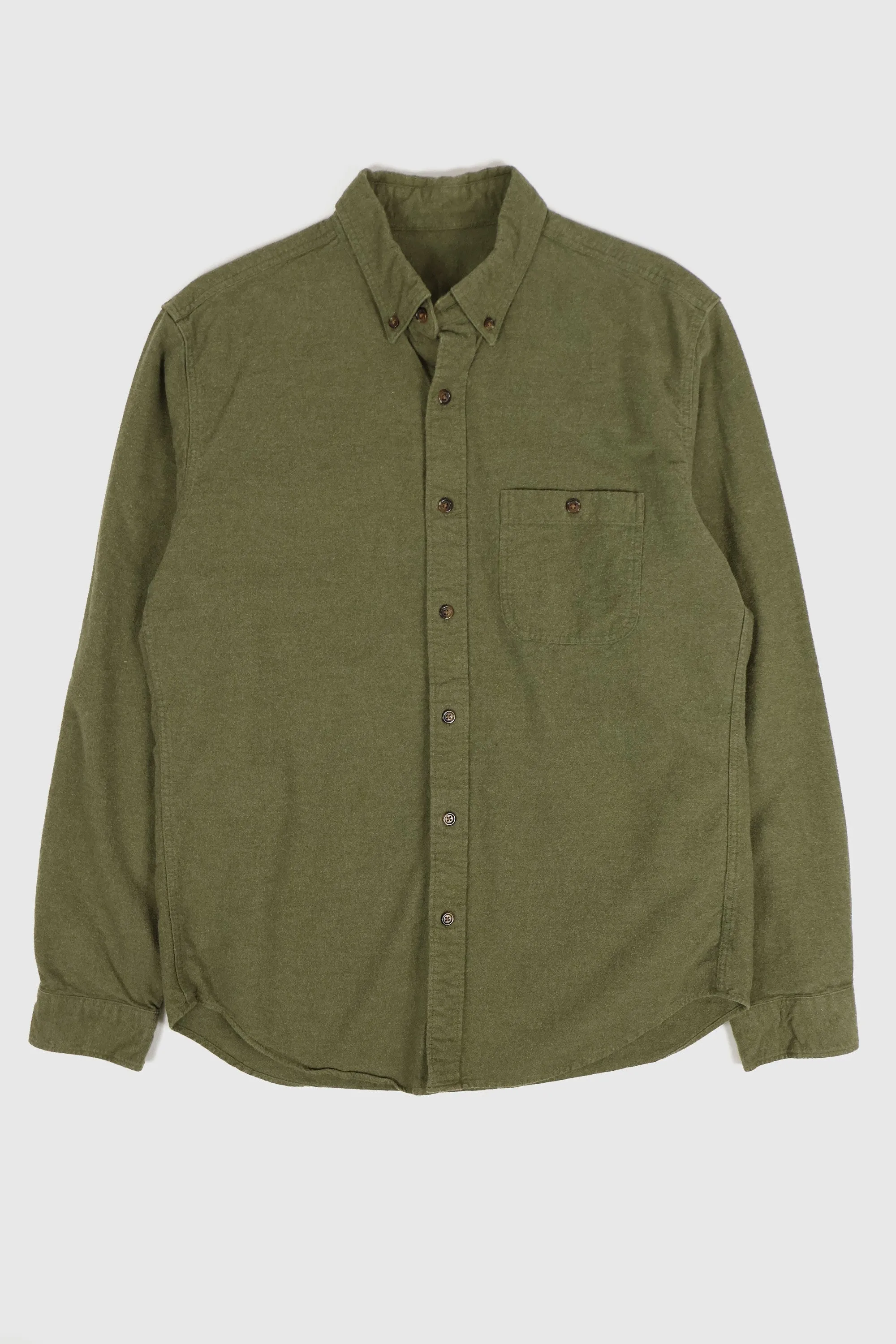 Vintage Green Elbow Patch Flannel Button-Down Shirt