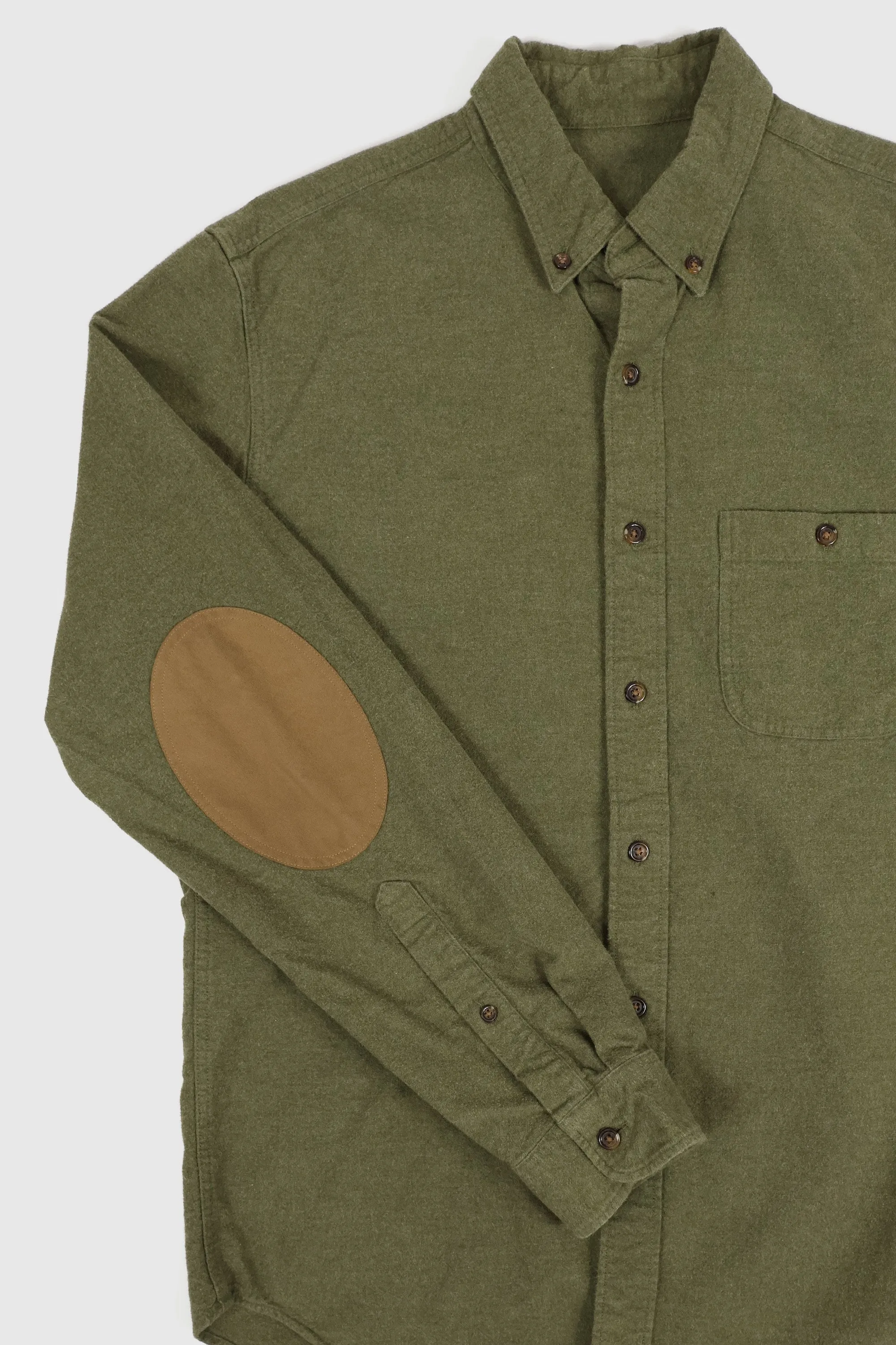 Vintage Green Elbow Patch Flannel Button-Down Shirt