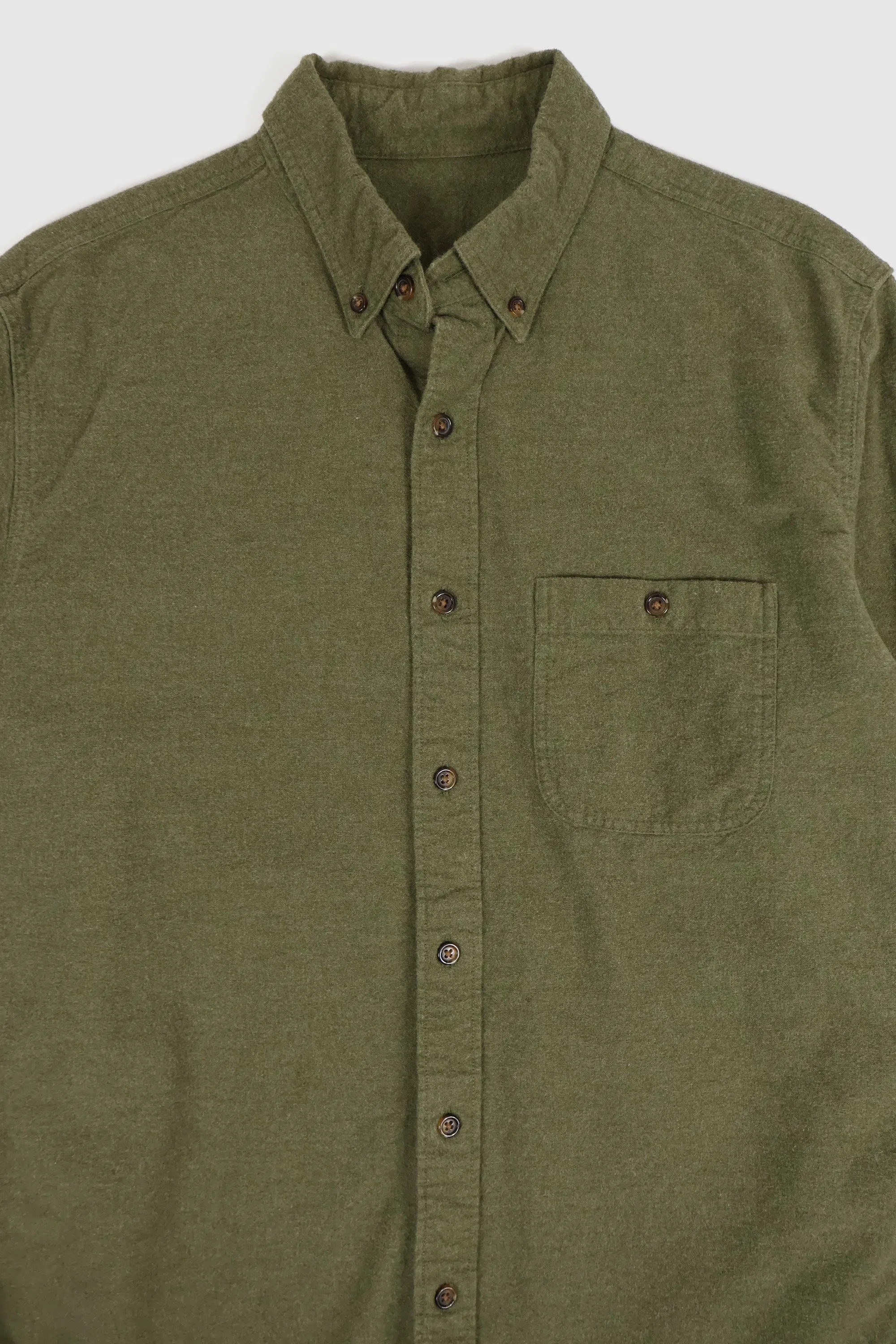 Vintage Green Elbow Patch Flannel Button-Down Shirt