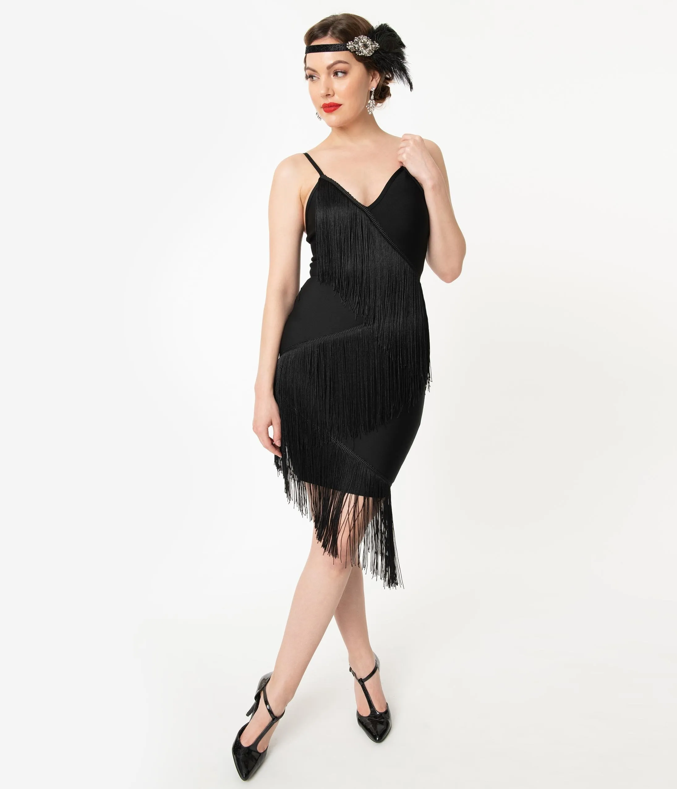 Vintage Style Black Bandage Fringe Flapper Dress