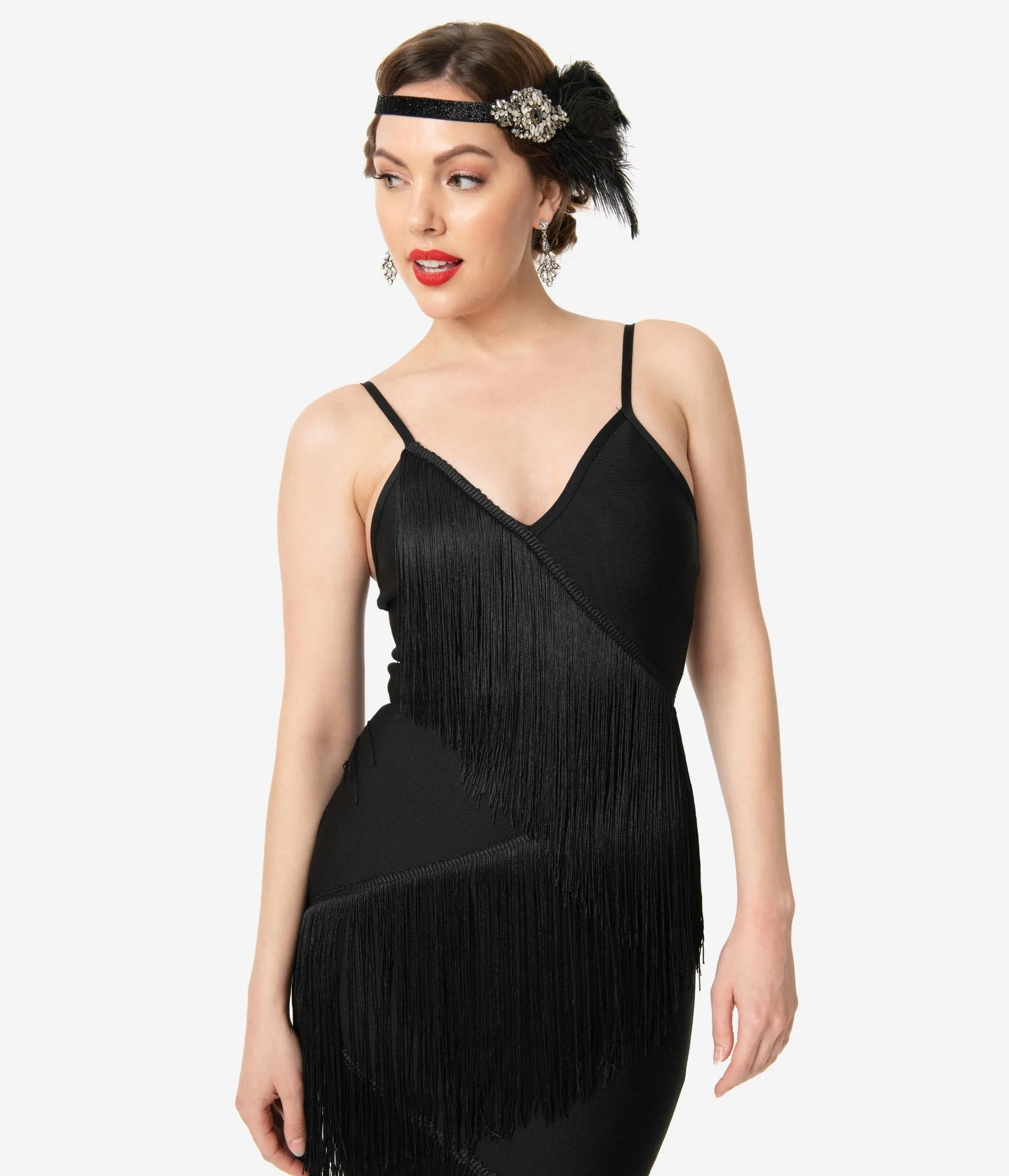 Vintage Style Black Bandage Fringe Flapper Dress