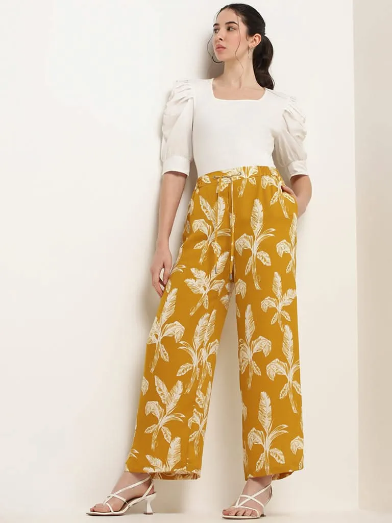 Wardrobe Yellow Leaf-Print Pants