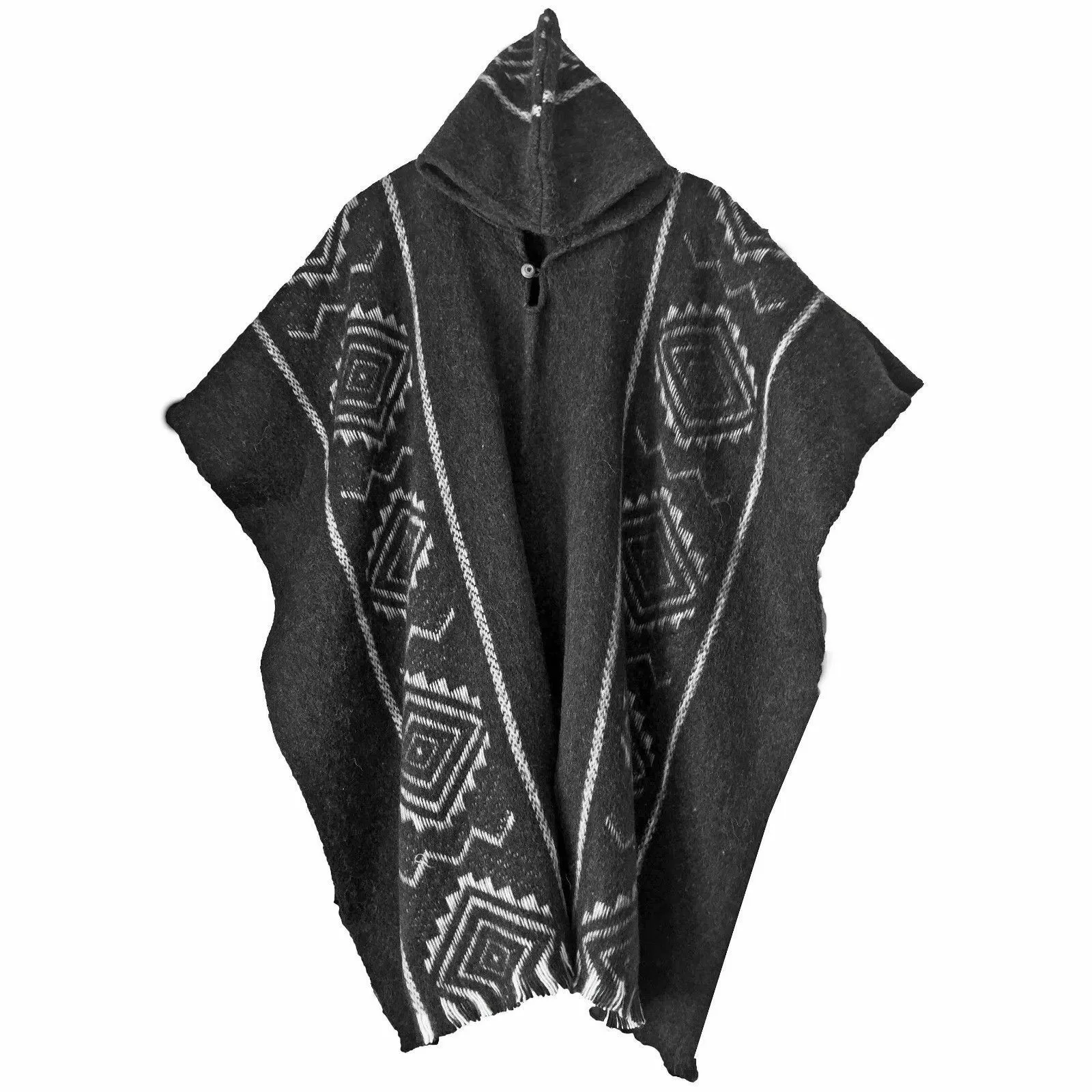 Wholesale Lot Of 10 Llama Wool Unisex South American Hooded Ponchos Pullovers - diamond pattern