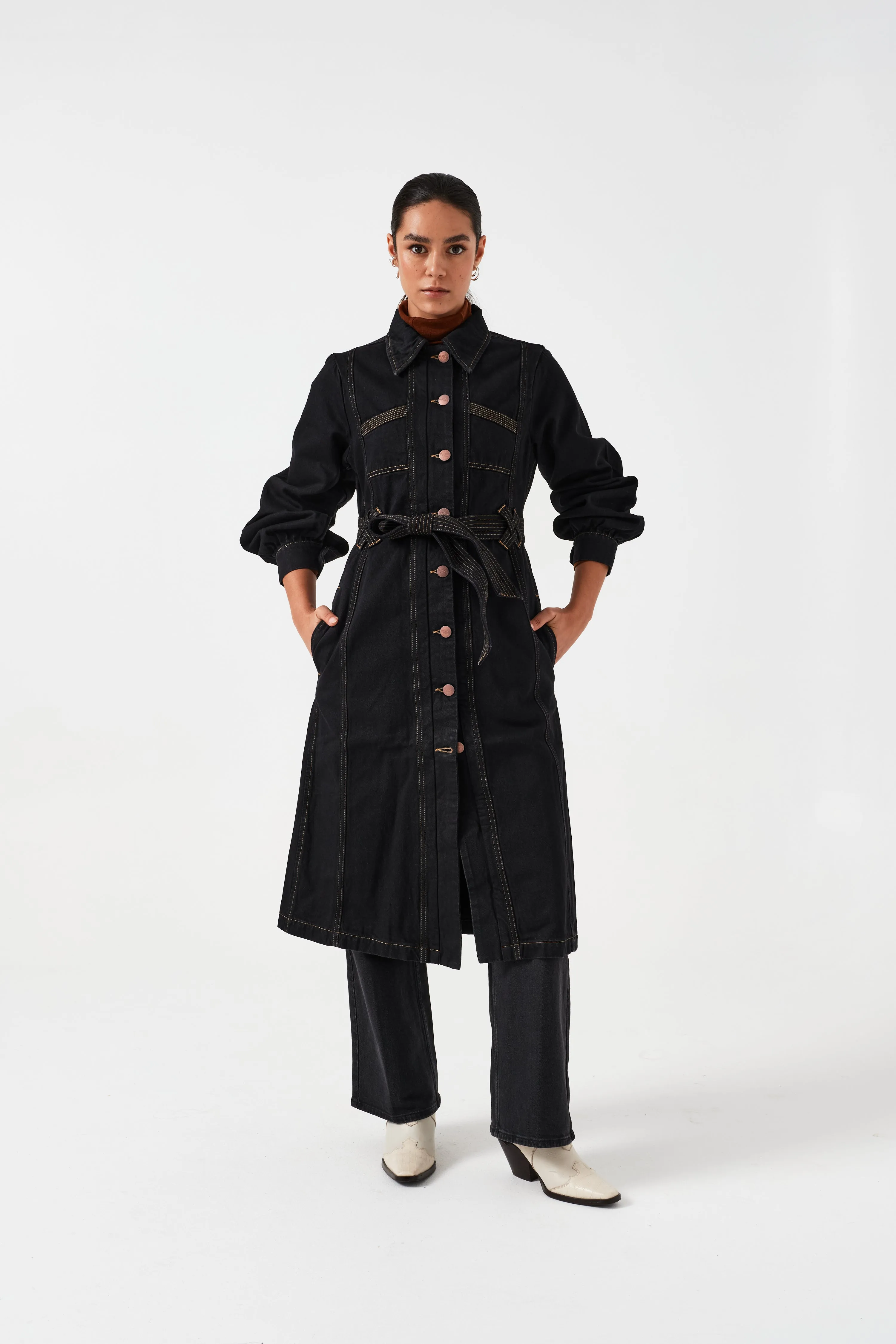 Willow Trench in Black Denim