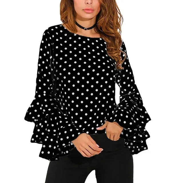 Women Polka Dot Ruffle Blouses Plus Size 3XL 4XL 5XL Tops Long Sleeves O-Neck Elegant Ladies Casual Office Shirt female Tunics