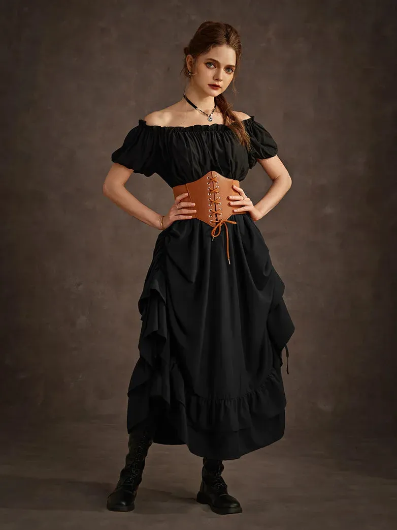 Women Punk Skirts Ruffled High-Low 3 Ways Drawstring Skirt