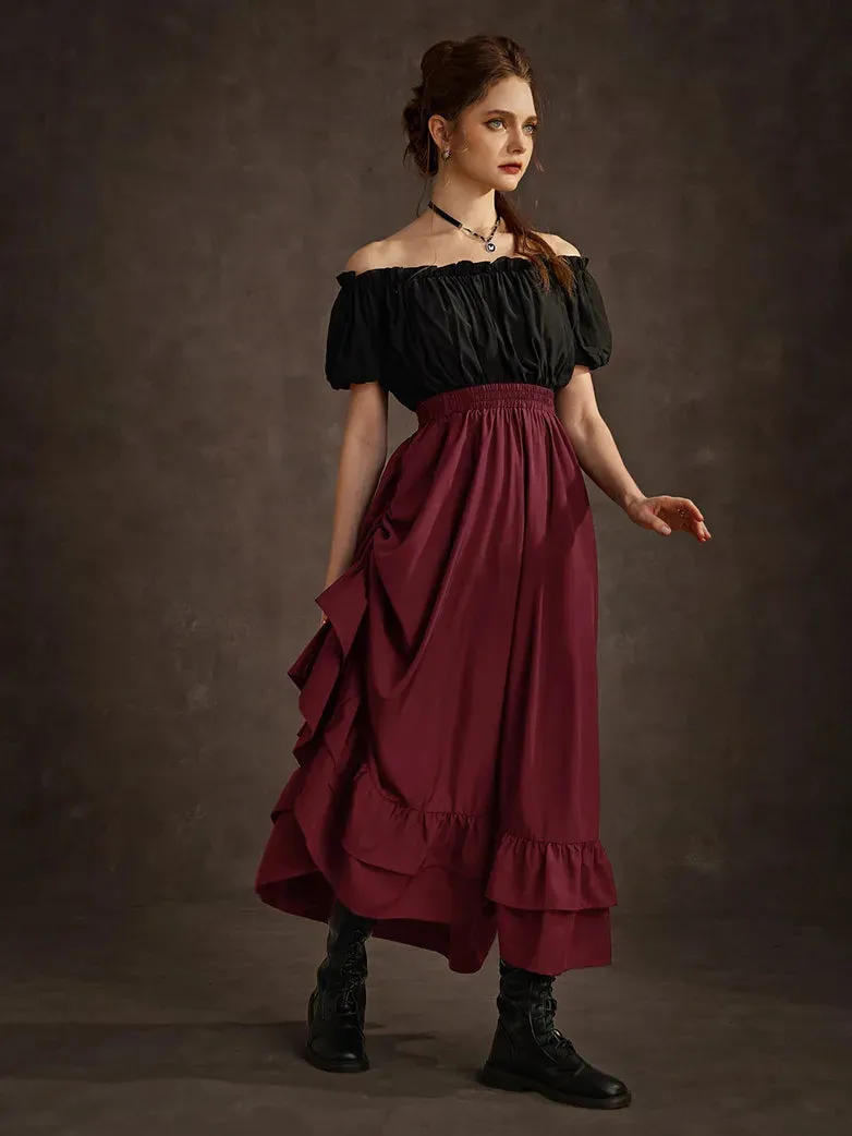 Women Punk Skirts Ruffled High-Low 3 Ways Drawstring Skirt