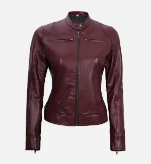 Women's Maroon Leather Moto Jacket