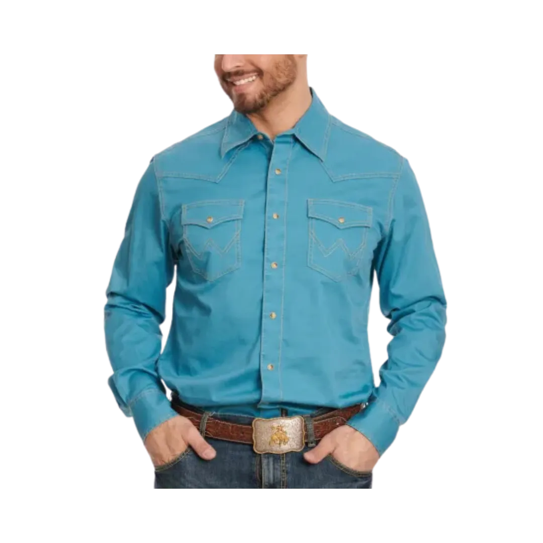 Wrangler Retro Men's Solid Turquoise Long Sleeve Western Shirt