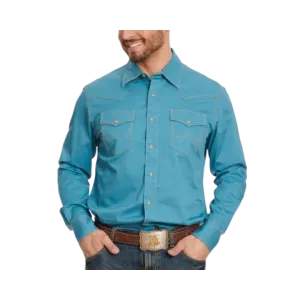 Wrangler Retro Men's Solid Turquoise Long Sleeve Western Shirt